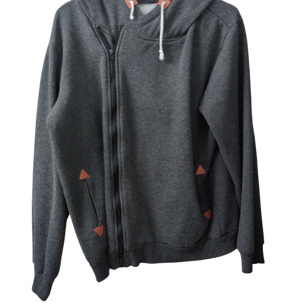 Gray Zip-Up Hoodie with Brown Accents